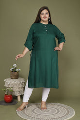 Plus Size Green Cotton Blend Straight Kurta-636